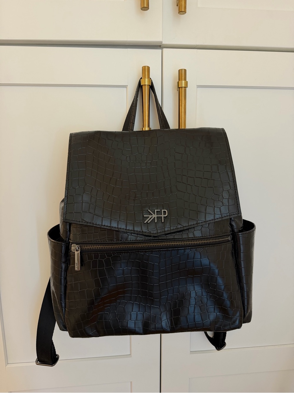 Freshly Picked Black Croc-Embossed Baby Backpack